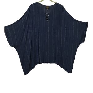 New Navy Blue and Silver V-Neck Poncho Style JM Collections Top sz 1X - 2X